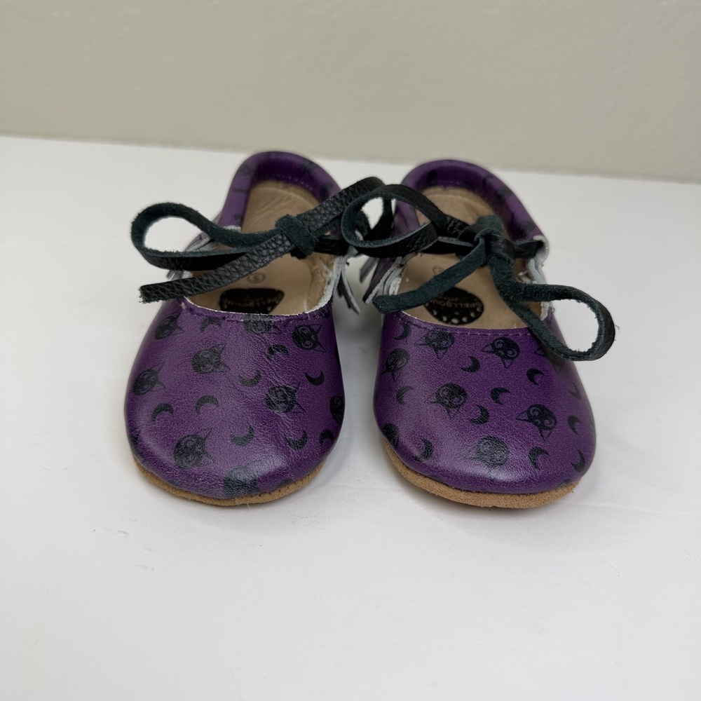 Spellbound Soles Toddler Purple Celestial Pattern Mary Jane with Fringe Flats - Picture 3 of 10